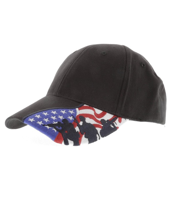 Embroidered Marines Hat with USA Flag and Military Soldiers Silhouettes Adjustable Baseball Cap - Black - CG12NGCV7OG