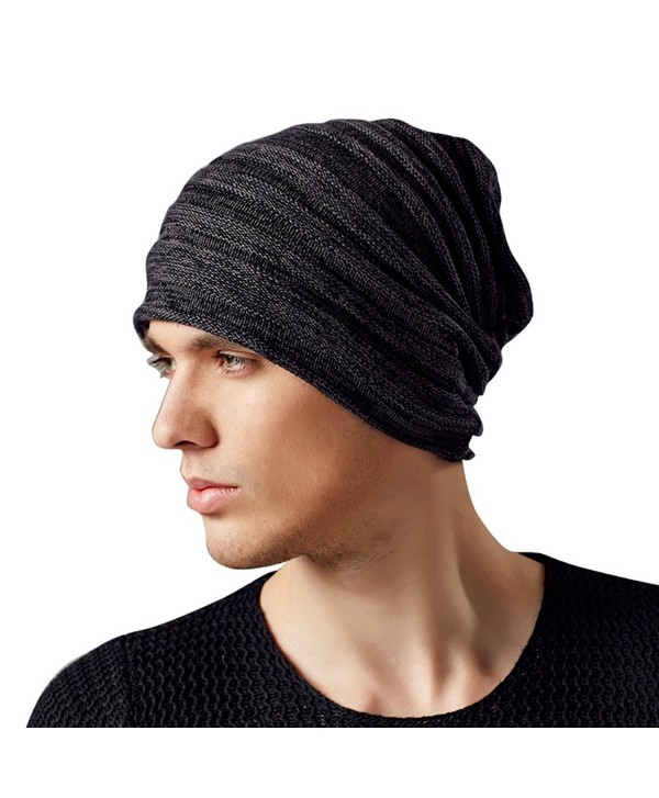 Kenmont Autumn Winter Men Warm 100% Cotton Outdoor Knitted Beanie Hat Skull Slouch Cap - Black Grey - C5121TOIKWH