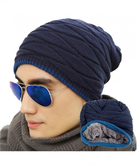 Loritta Mens Winter Warm Knitting Hats Wool Baggy Slouchy Beanie Hat Skull Cap - Navy - CP12OCG0AVG