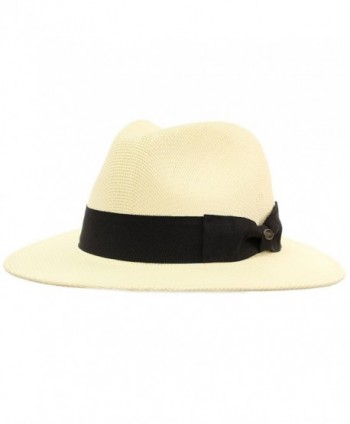 Men's Summer Lightweight Panama Derby Fedora Wide 2-3/4" Brim Hat - Ivory - C217YLX5868