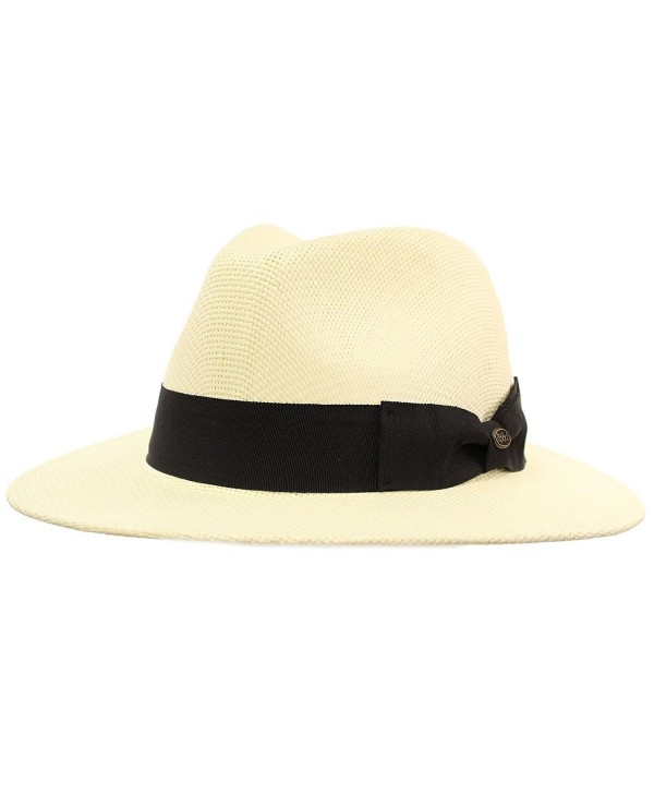 Men's Summer Lightweight Panama Derby Fedora Wide 2-3/4" Brim Hat - Ivory - C217YLX5868