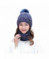 IRELIA Womens/Mens Faux Fur Warm Knitted Pom Fleece Lined Caps Beanie Scarf Set - 2 in 1(navy) - CB187E8MIZZ