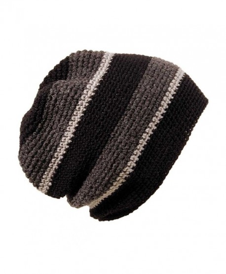 POM London Handmade Crochet Baggy Beanie Hat (Black- Charcoal- Gray) - C111C91RRIN