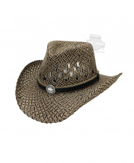 H-D Mens Black Band with Willie G Skull Medallion Patterned Grey Straw Hat - SM - C311XB84OH5