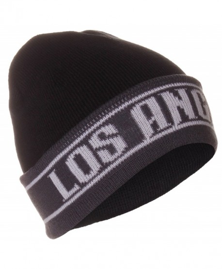 American Cities Unisex USA Block Letters Long Knit Hat Cap Beanie - Los Angeles Black Gray - CL1297HA11F