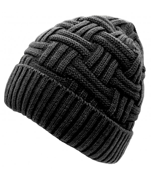 Anna & Eric Men's Unisex Winter Knitted Fleece Lined Beanies Ski Cap - Black - CO12NFGAP7G