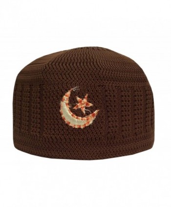 NDA Eid Koofi Mens Kufi One-Size Turkish Pakistani Stretchable Moon Star Prayer Topi - Syrup - CE182XH7Z9U