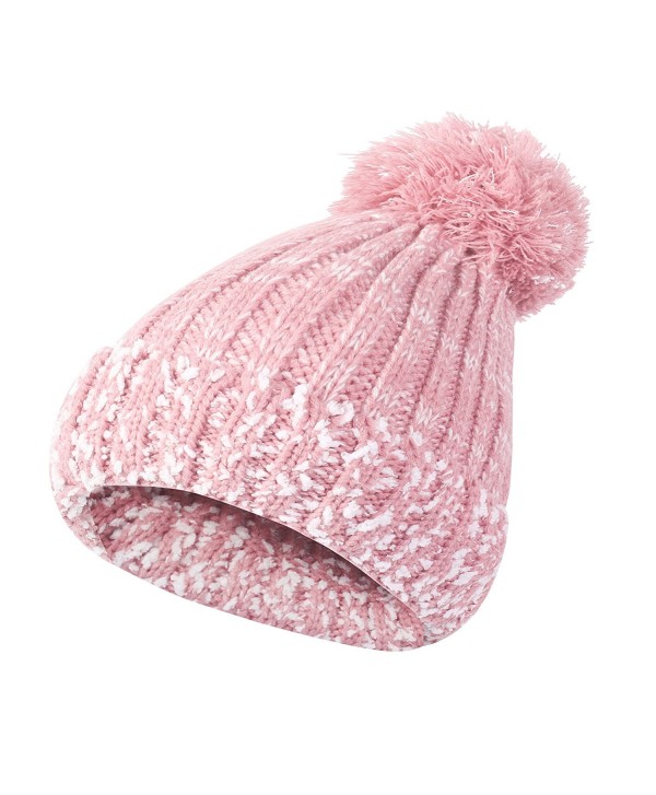 Winter Slouchy Cable Beanie Fleece - Pink - CR188HQA9EC