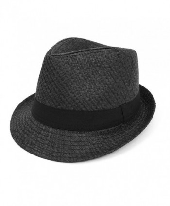 Men & Women Summer Short Brim Fedora Hat - Black - CZ183D3MGWK