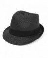 Men & Women Summer Short Brim Fedora Hat - Black - CZ183D3MGWK