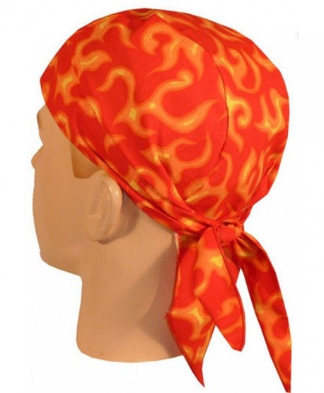 Skull Cap Biker Caps Headwraps Doo Rags - Liquid Orange Flames on Red - C312ELHOX9N