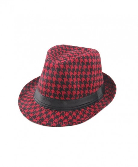 Dantiya Men's Plaid Wool Fedoras Jazz Trilby Hats - Red - CX11VJTNNB1