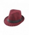 Dantiya Men's Plaid Wool Fedoras Jazz Trilby Hats - Red - CX11VJTNNB1