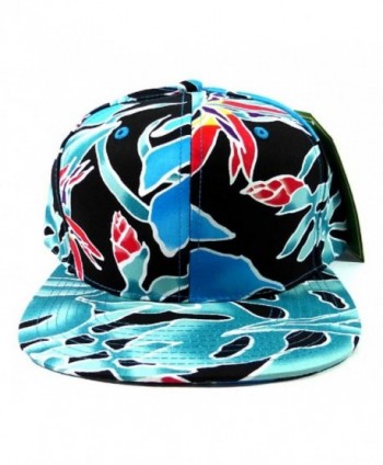 Blue Coral Floral Print Snapback Hat Cap Birds of Paradise - CY11IZ7HIOD