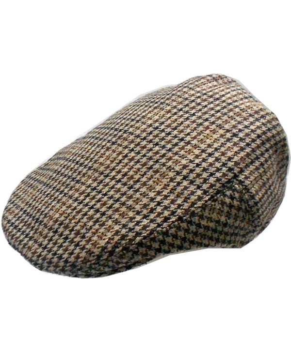 Mens Wool Blend Houndstooth Ivy Golf Driver Hat Irish Hunting Gatsby Flat Cap - CR1297HA2KF