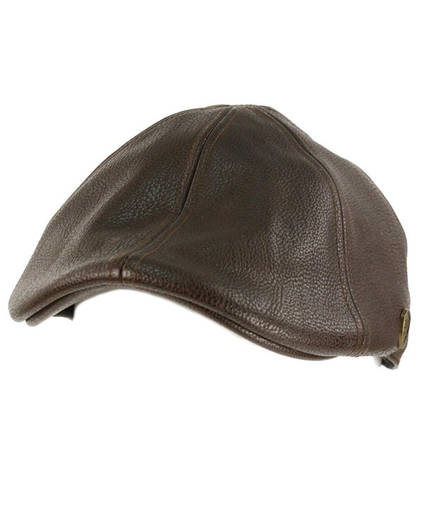 Men's Winter Fall Faux Leather Duckbill Ivy Driver Cabbie Cap Hat - Brown - CP11H6K1KHL