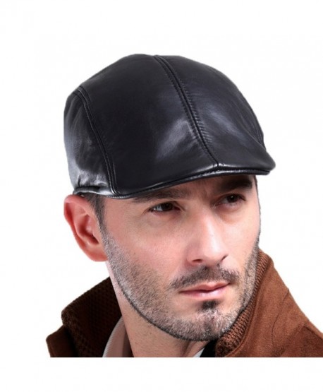 Men's Real Leather Fashion newsboy IVY Cabbie Cap Gatsby Flat Golf Hat ...