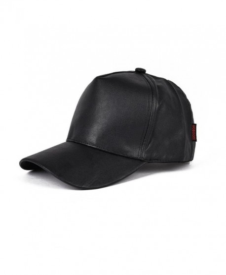 VOBOOM Men Women Flat Hip Hop Snapback PU Leather Baseball Cap 009 - Black - CY12LH1UBKL