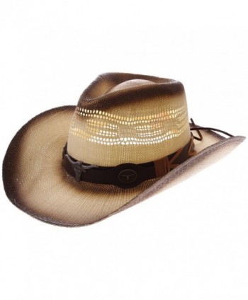 Enimay Western Outback Cowboy Hat Men's Women's Style Straw Felt Canvas - Beige/Brown Bullhead - CM1854NYS5X