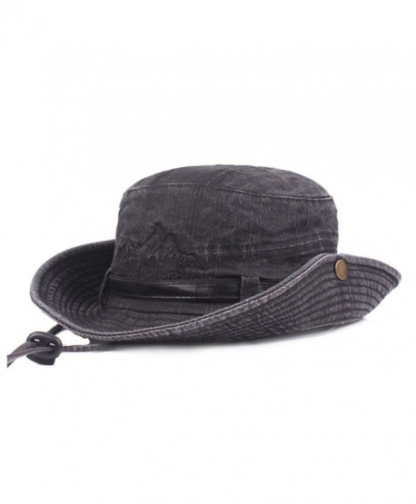 King Star Men Summer Cotton Cowboy Sun Hat Wide Brim Bucket Fishing Hats - Black 1 - CU184XCUYLO