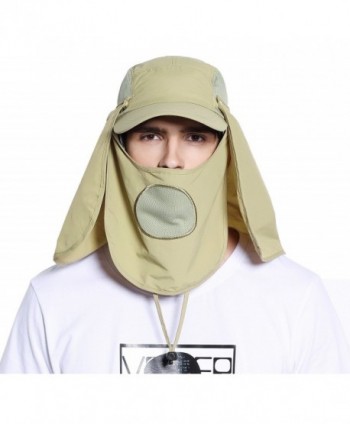 UV UPF 50+ Protection Outdoor Multifunctional Flap Cap with Removable Sun Shield and Mask - Khaki - CO12281XZ5R