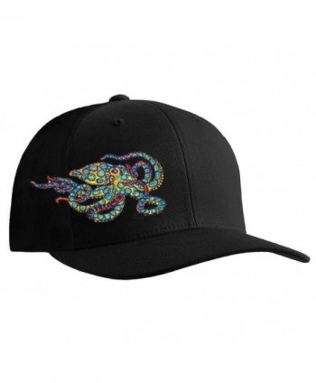 Octopus (Blue Ring) Scuba Diving Fitted Hat Flexfit Cap: Born of Water Apparel - Black - CJ11OU2ZMAN