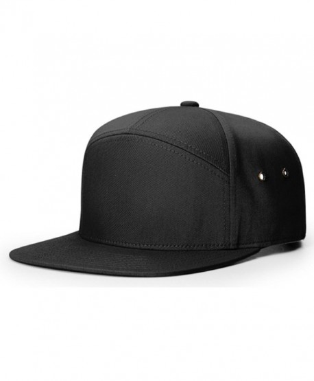 Richardson 7 Panel Cotton Twill Structured Camper Hat Adjustable Leather Strapback - Black - C3188U5WRX2