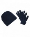 CTM Men's Solid Beanie and Touch Screen Gloves Winter Set - Navy - CL11QLHQ81N