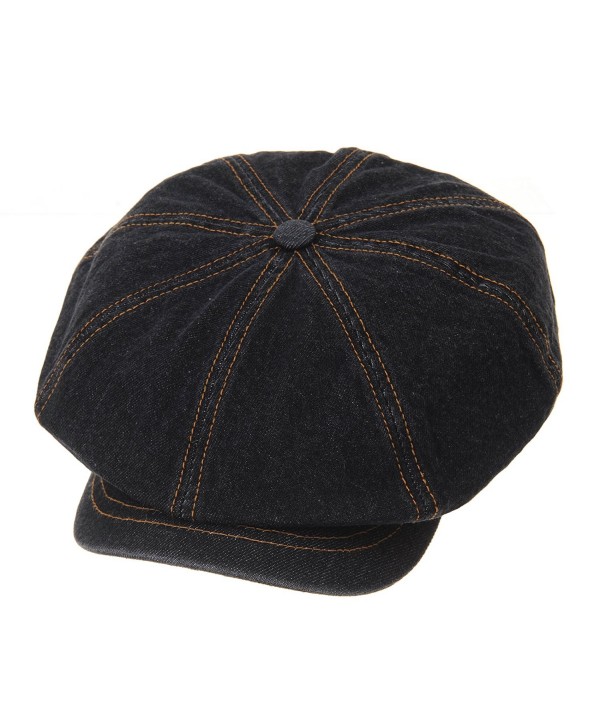 WITHMOONS Denim Cotton newsboy Hat Baker Boy Beret Flat Cap KR3613 - Black - C9183GGKQZO