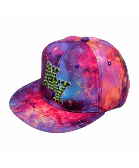 ZLYC Starry Galaxy Sky Neon Pattern Flatbill Snapback Adjust Baseball Cap Hat - Red (Ny) - CR11N9US8QD