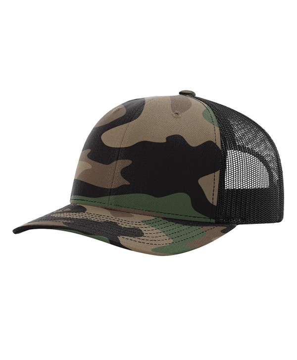 Twill Mesh Back Trucker Snapback Hat -- GREEN CAMO/BLACK - C6185Q0UEWE