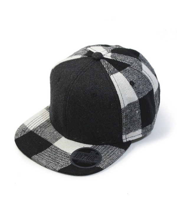 Premium Wool Blend Plaid Adjustable Snapback Baseball Cap - Heather Black/Black - C612MS8DNCP