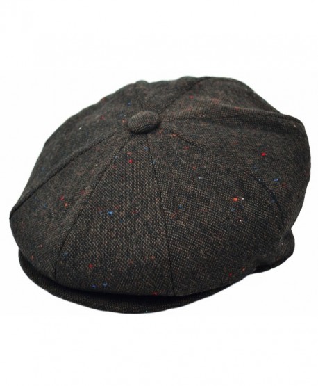 Deewang Men's Premium Wool Applejack newsboy 8 Panel Hat Snap Brim Cap - Dark Brown Tweed - CP12O481LWX