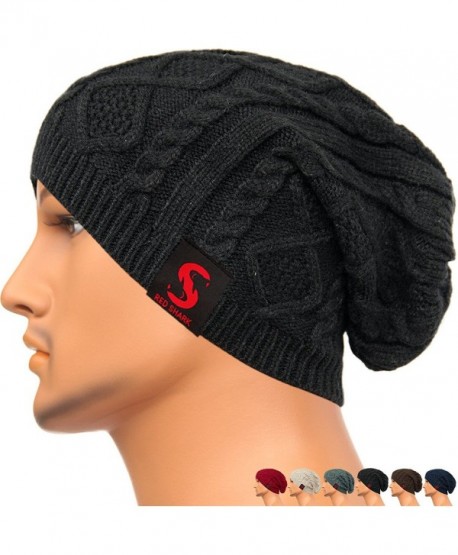 REDSHARKS Unisex Baggy Beanie Slouchy Knit Caps Skull Hats Cable Design DL1023 - Black - C6128YZ0OCD