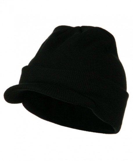 Cuff Knitted Beanie with Visor Bill - Black - CY110A3W6H3