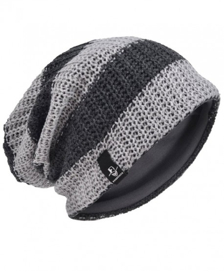 Men's Retro Beanie Slouchy Knit Skull Cap Winter Hat B5001-G - Stripe-light Grey - C212O6COSRM