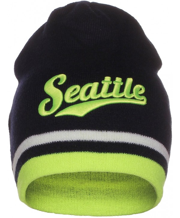 American Cities USA Sports City State Cuffless Beanie Knit Hat Cap - Seattle Navy/Neon Green - CB12O1COVWE