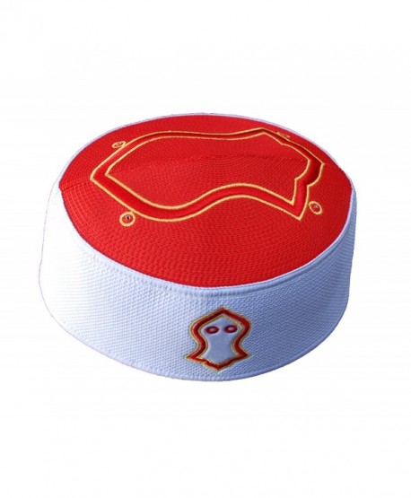 Exclusive Red White Golden Embroidered Sandal Kufi Crown Cap Muslim Hat - C617YHHU07R