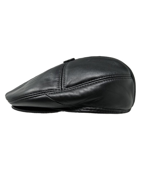 TangTown Soft Lambskin Leather Flat Cap Gatsby Newsboy Driving Warm Winter Ivy Hat - Black - CK183LI6HHO