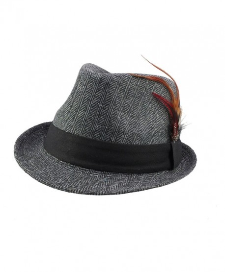 Revive Online Men's 1940's / 1950's Style Herringbone Fedora Hat Retro Americana - Charcoal Grey - CT11NOF9QWN