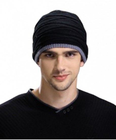 Men's Sport Knit Game Double Sides Can Wear Beanie Hat - Black - CR124OJEHOJ