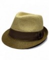 City Hunter Pms390 Pamoa 2 Tone Straw with Cotton Band Summer Fedora (3 Colors ) - Natural/Brown - CT11DQT3OZ7