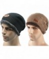 Toptim Mens Soft Lined Thick Skull Cap Unisex Warm Winter Beanies Hat - Black and Khaki - CB188TQGSZM