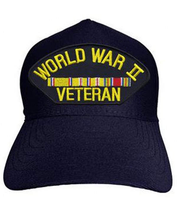 World War II Veteran with Ribbons Baseball Cap. Navy Blue. Made in USA - C812OCKLFW4