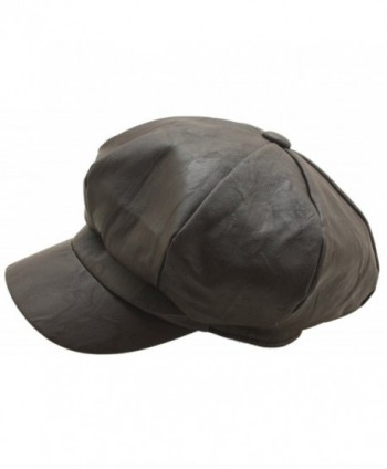 Men's Gatsby Bakerboy Hats Faux Leather 8 Panel Newsboy Flat cap - Brown - CE12M8K2EFZ