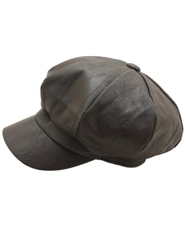 Men's Gatsby Bakerboy Hats Faux Leather 8 Panel Newsboy Flat cap - Brown - CE12M8K2EFZ