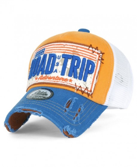 ililily Road Trip Vintage Distressed Snapback Trucker Hat Baseball Cap - Yellow - CX12KINE1P5