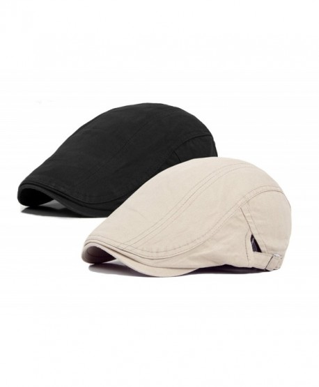 Qunson Men's Cotton Flat IVY newsboy Cap Hunting Hat Pack Of 2 - Black/Beige - CU17AAMIY0Y