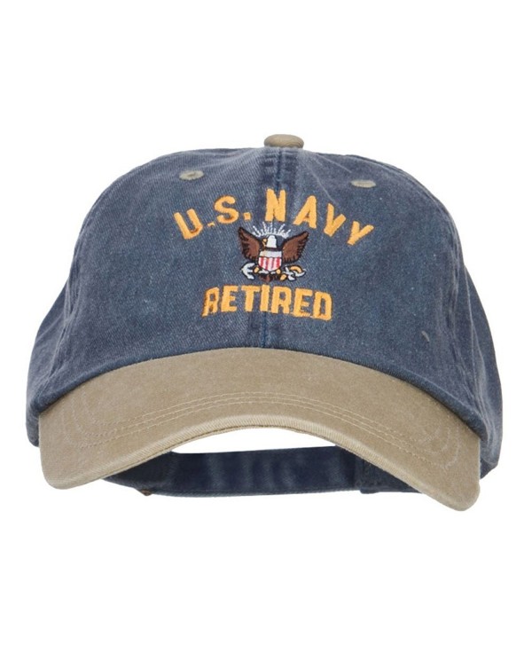 US Navy Retired Military Embroidered Two Tone Cap - Navy Khaki - CU12HV9QU1R