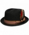 Men's Premium Straw Porkpie Fedora Hat - Black - CI12GXS53JR